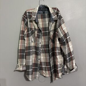 Lands' End Shirt Mens XL Traditional Fit Charcoal Plaid Flannel Shacket Heavy